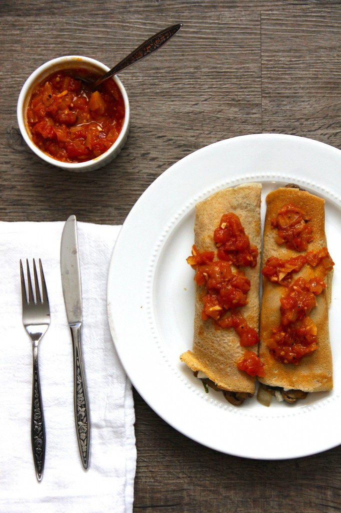 Spinach & Mushroom Crepes with Balsamic Tomato Jam- Emma's Little Kitchen