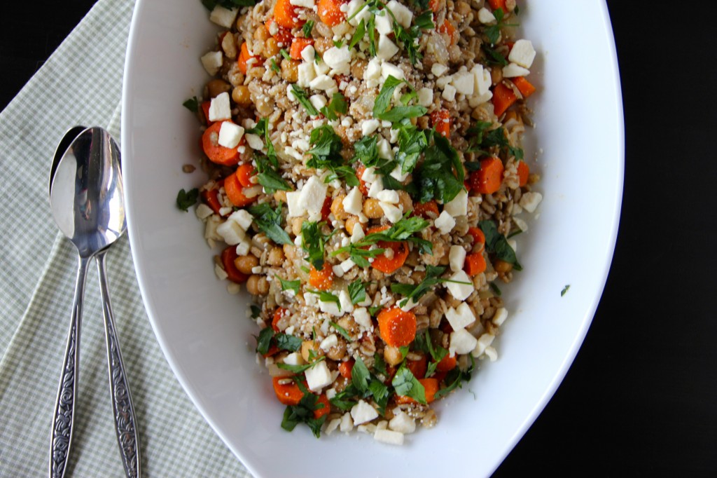 Cumin-Roasted Carrots with Farro, Chickpeas & Feta