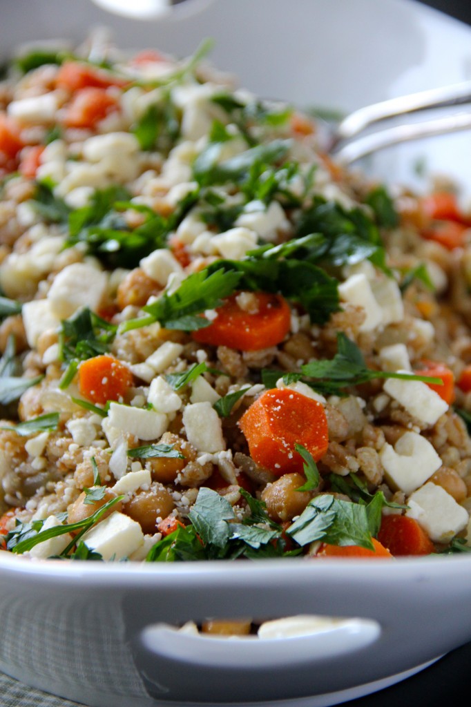 Cumin-Roasted Carrots with Farro, Chickpeas & Feta