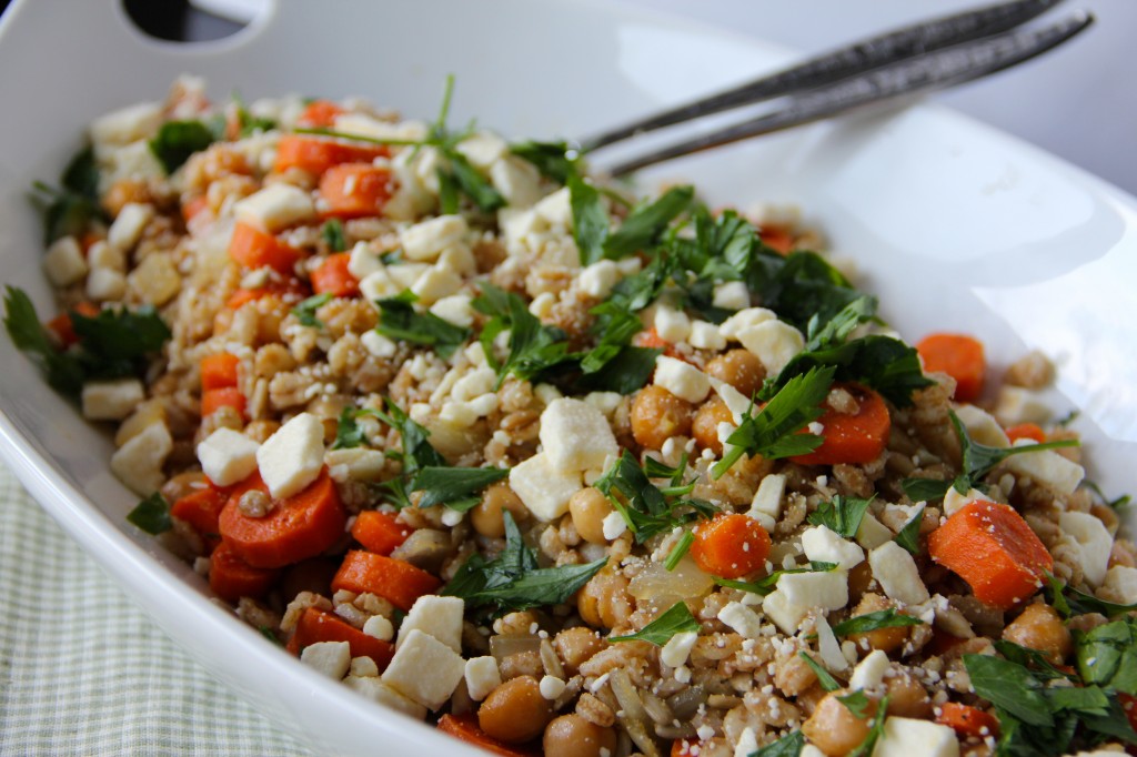 Cumin-Roasted Carrots with Farro, Chickpeas & Feta