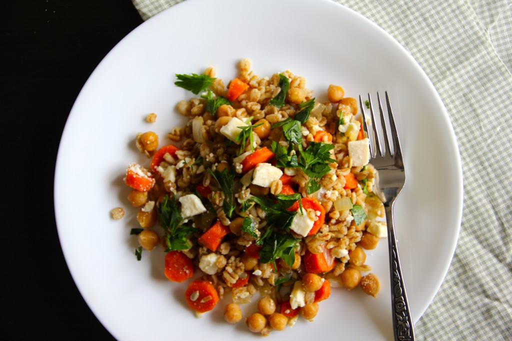 Cumin-Roasted Carrots with Farro, Chickpeas & Feta