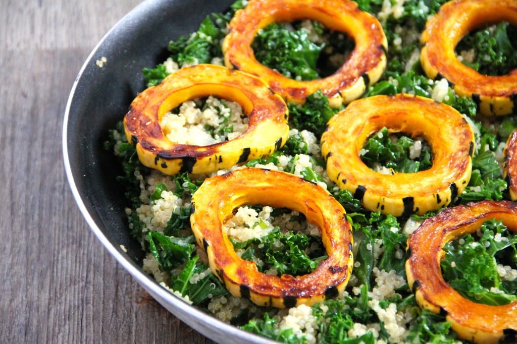 Maple Roasted Delicata Squash with Quinoa, Kale & Smoky Tahini Sauce- Emma's Little Kitchen