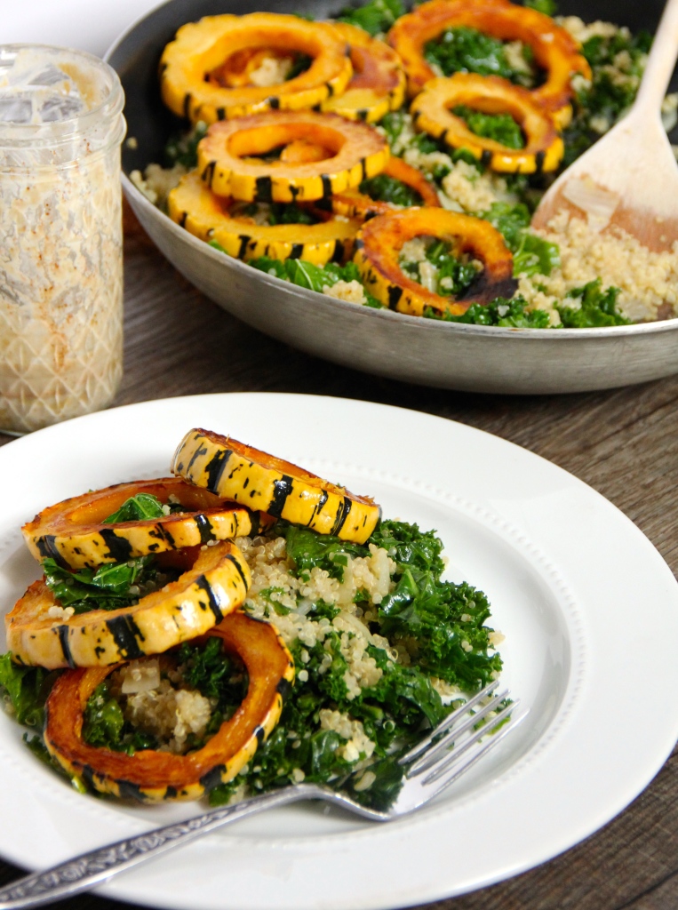 Maple Roasted Delicata Squash with Quinoa, Kale & Smoky Tahini Sauce- Emma's Little Kitchen