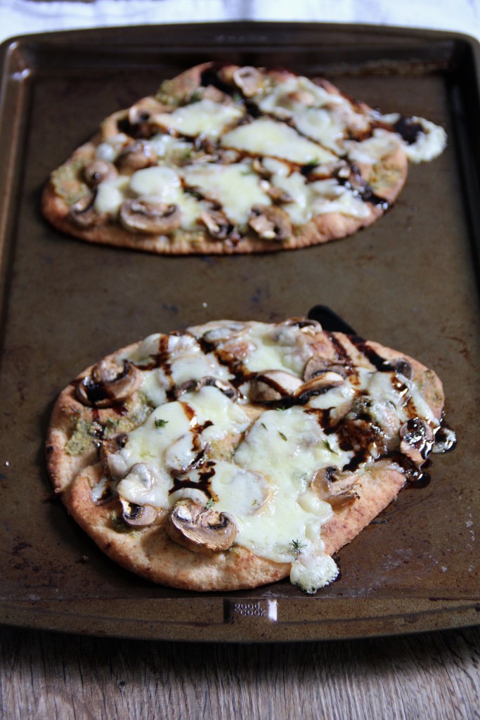 Mushroom & Swiss Naan Pizza- Emma's Little Kitchen