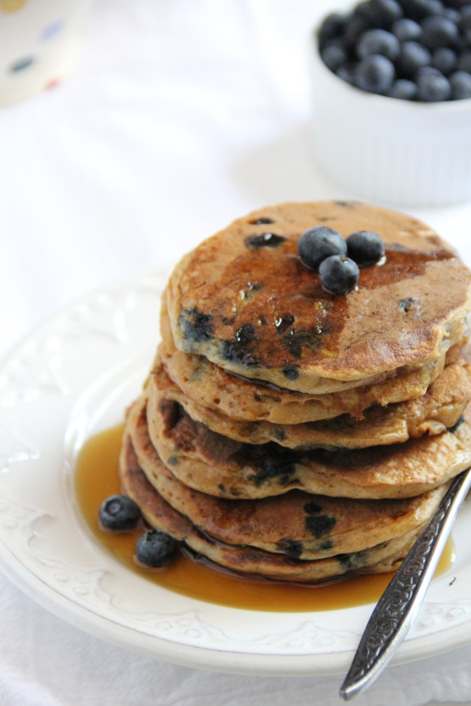 Whole Wheat Greek Yoghurt Blueberry Pancakes