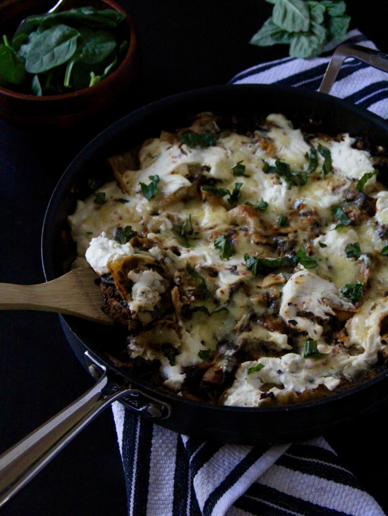 One Skillet Spinach Mushroom Lasagne- Emma's Little Kitchen