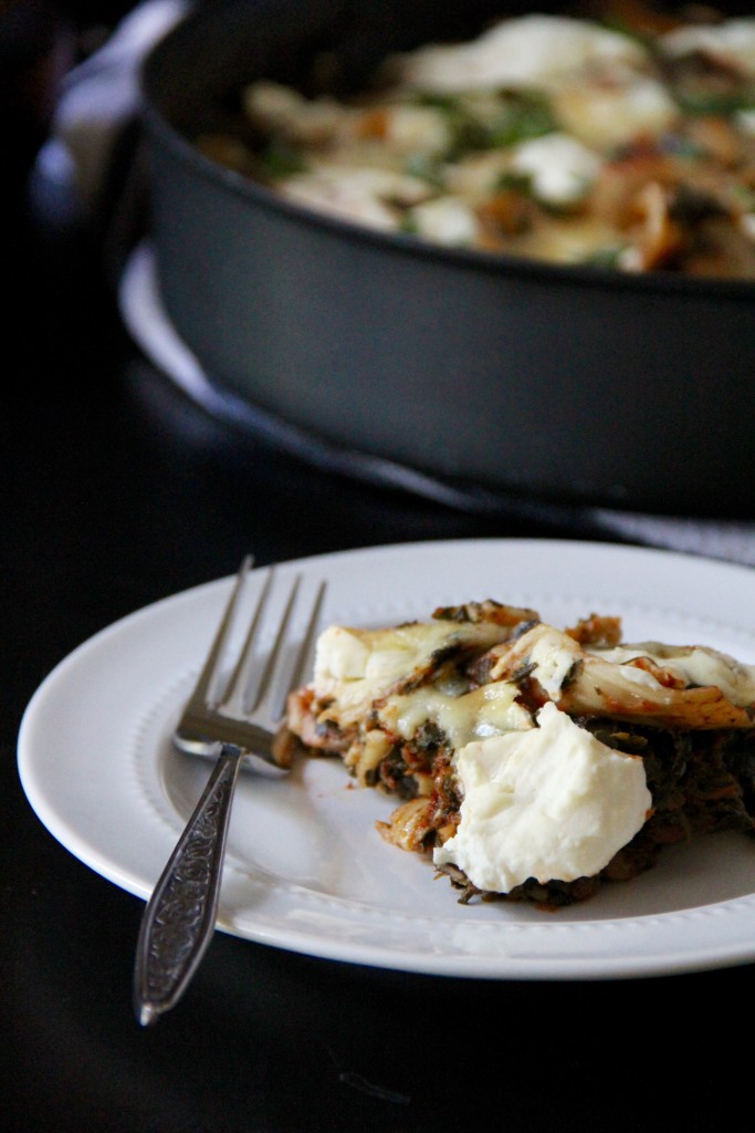 One Skillet Spinach Mushroom Lasagne