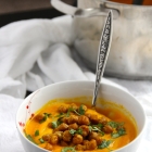 Carrot & Parsnip Soup with Crispy Curried Chickpeas