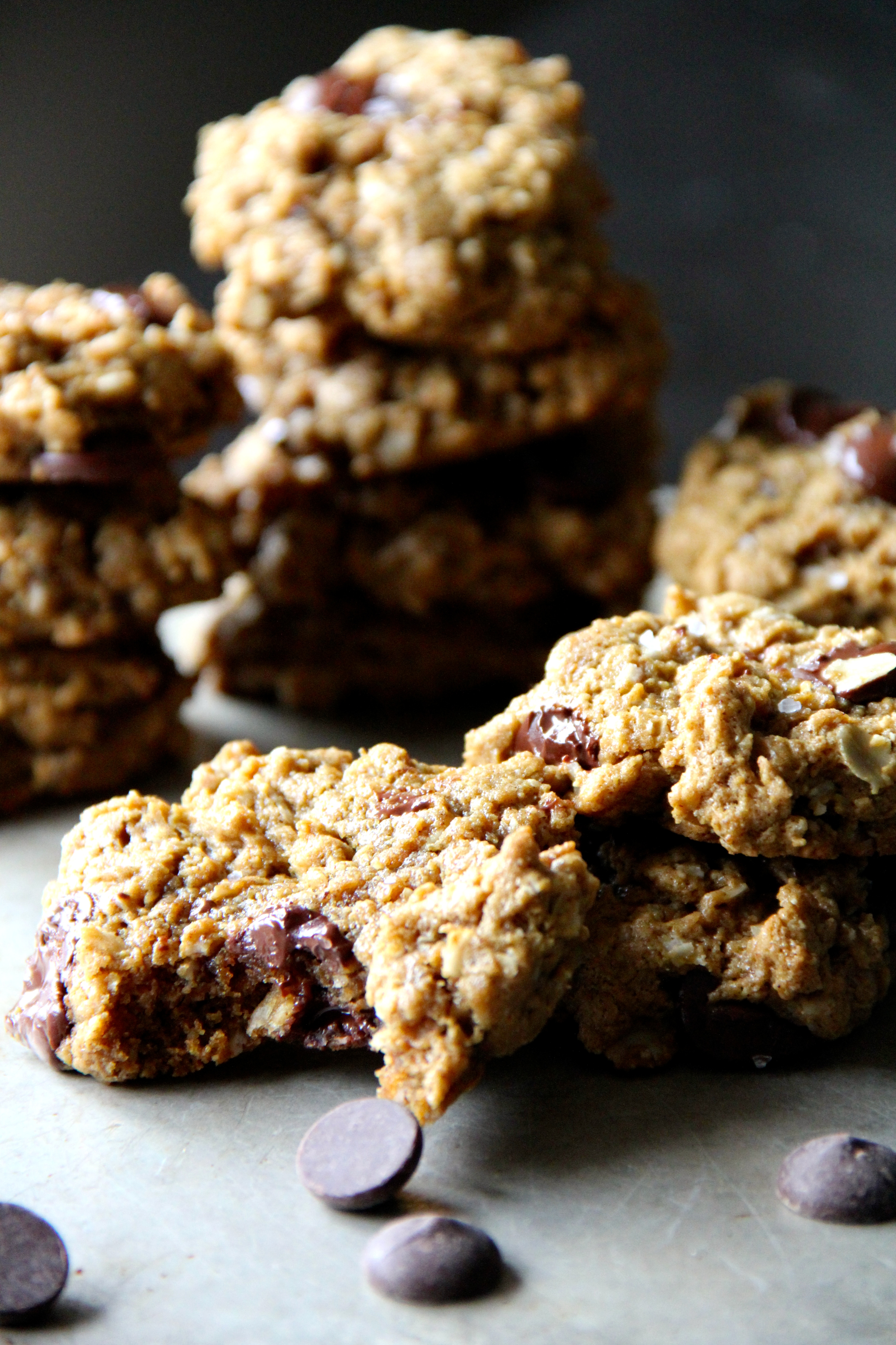 Flourless Peanut Butter Oatmeal Cookies with Dark Chocolate and Sea Salt