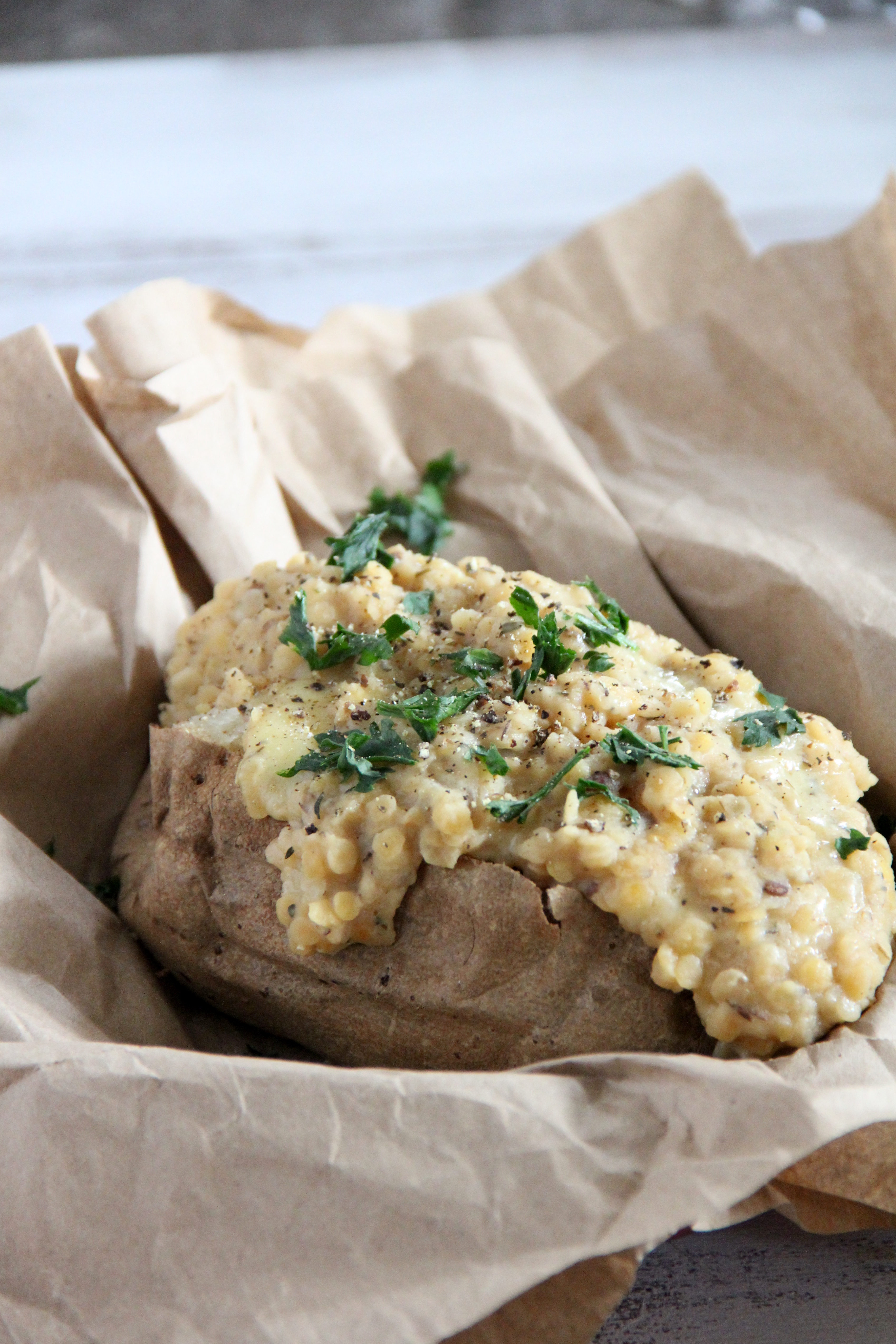 Cheesy Lentil Jacket Potatoes